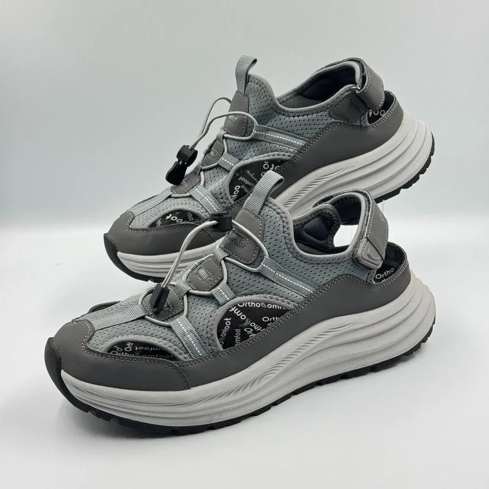 OrthoComfoot Mens 9 Gray Orthopedic Hiking Sandals Closed Toe Cushion Comfort